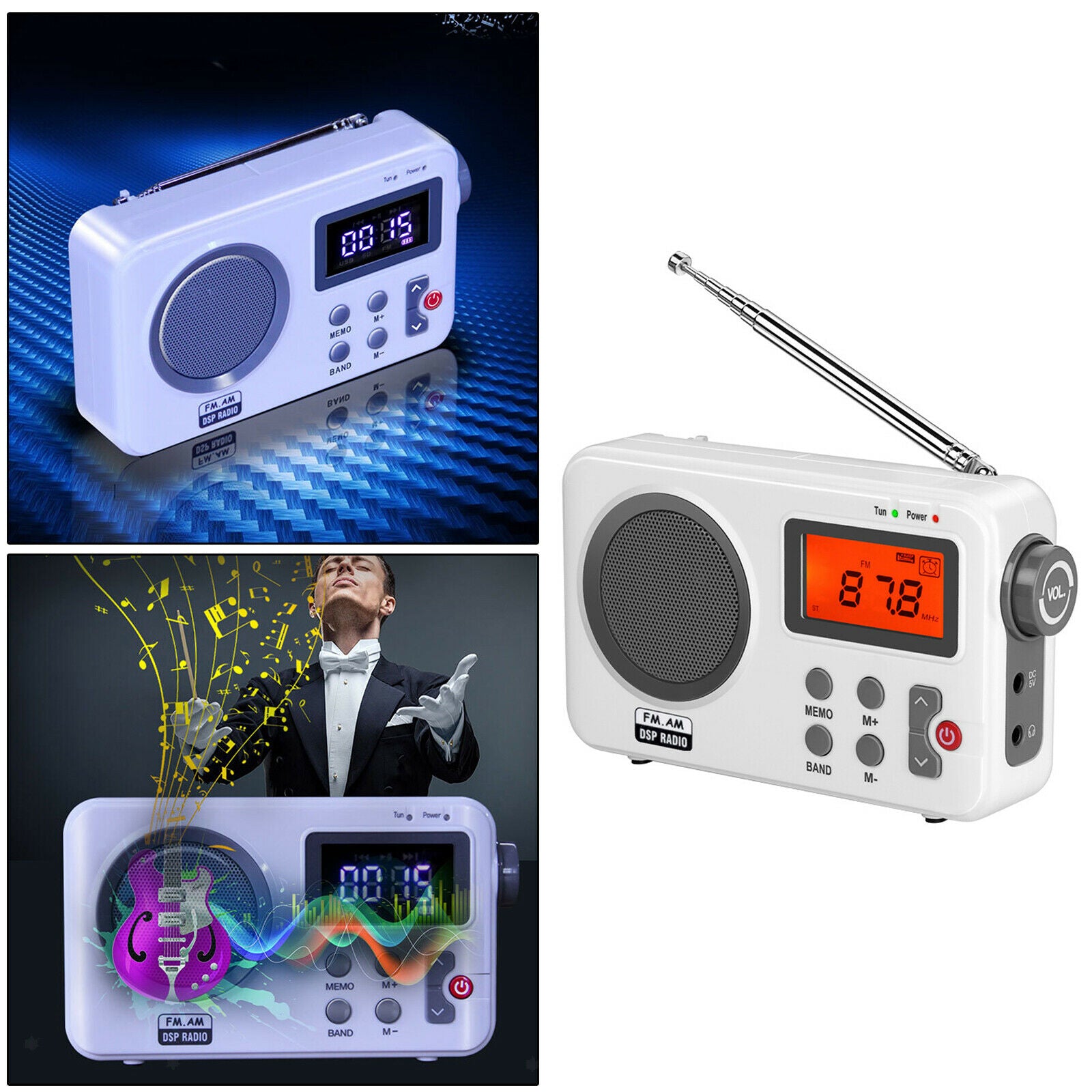 Portable Radio FM LCD Display Big Speaker Lightweight for Gift Office Travel