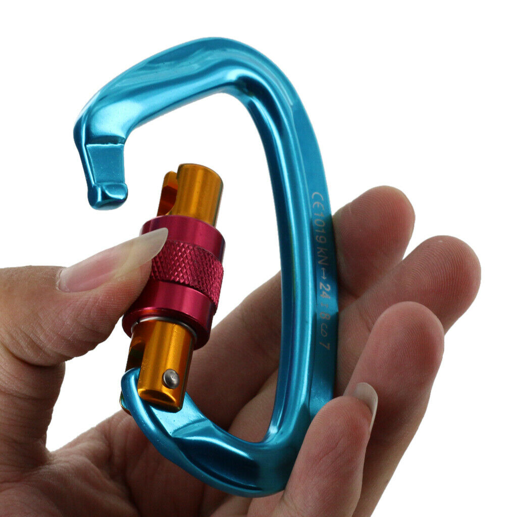 4x Hammock Carabiner Clip Mountaineering Swing Locking Aluminum Alloy Blue