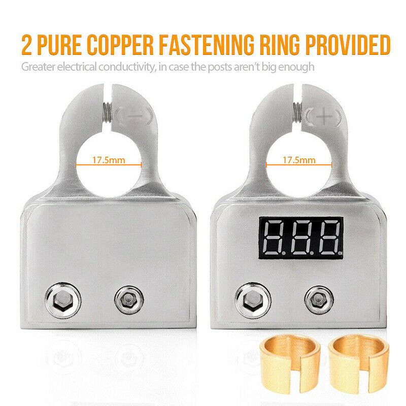 2pcs Digital Car Battery Terminal Connector + Voltmeter 0/4/8 AWG Power Post Kit
