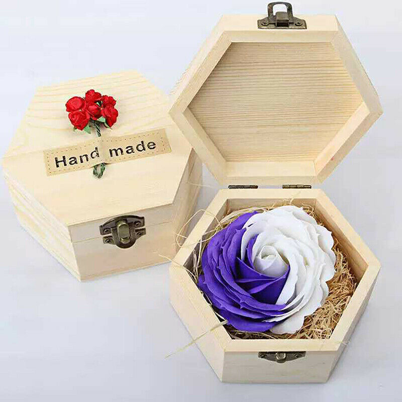 Wooden Retro Jewelry Box Desktop Natural Wood Clamshell Storage Hand Deco.l8