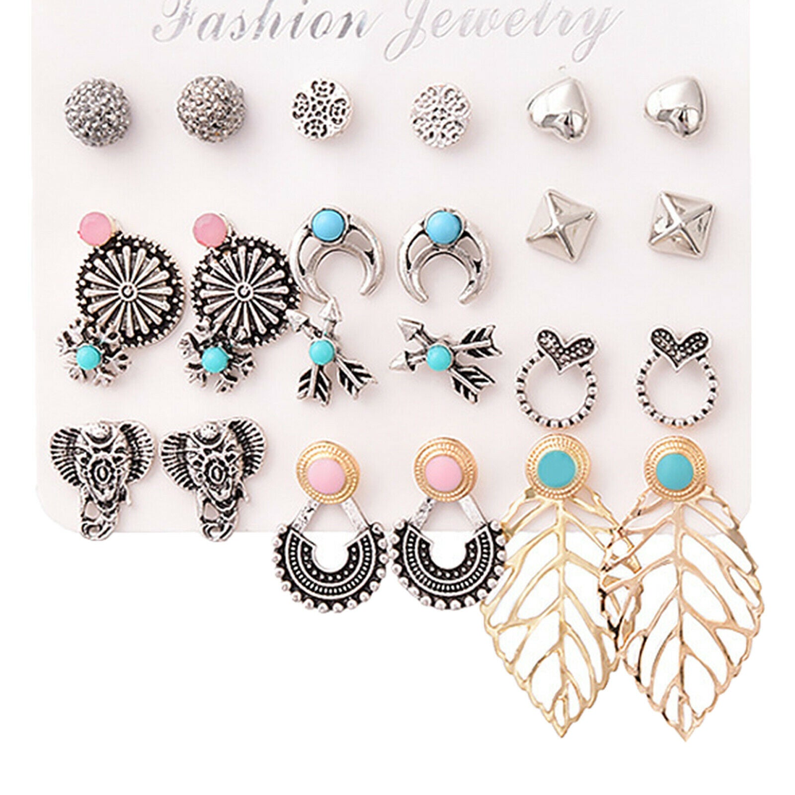 12 Pairs Earrings Ear Cuff Lady Girl's Ear Stud Hypoallergenic Jewelry