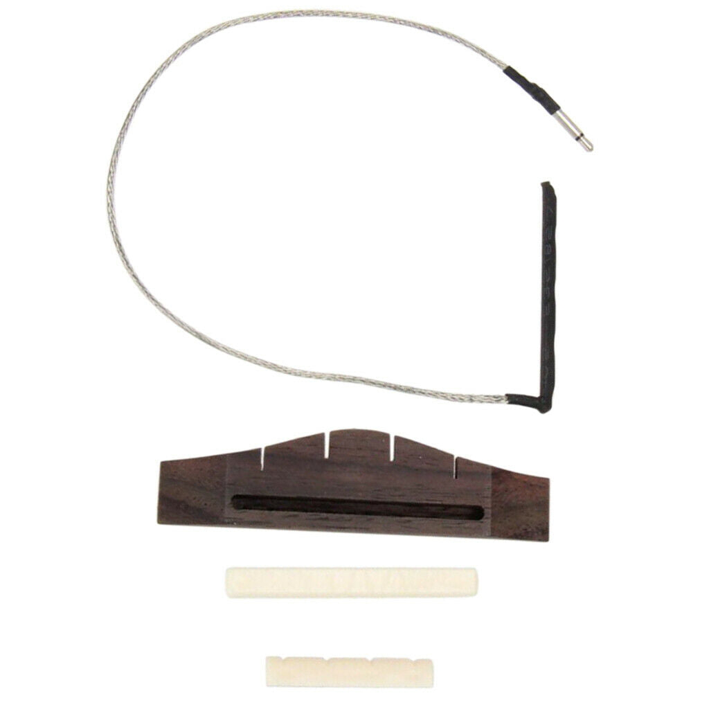 Rosewood Bridge +Piezo Pickup+Saddle Nut Slotted for Ukulele Guitar Parts