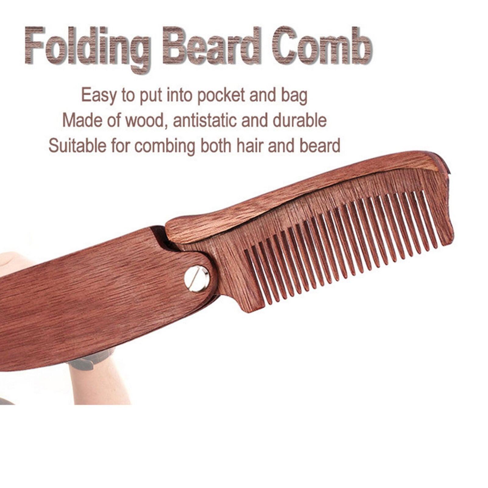 Anti-Static Sandalwood Wooden Folding Beard Mustache Comb Hair Brush Wide Tooth