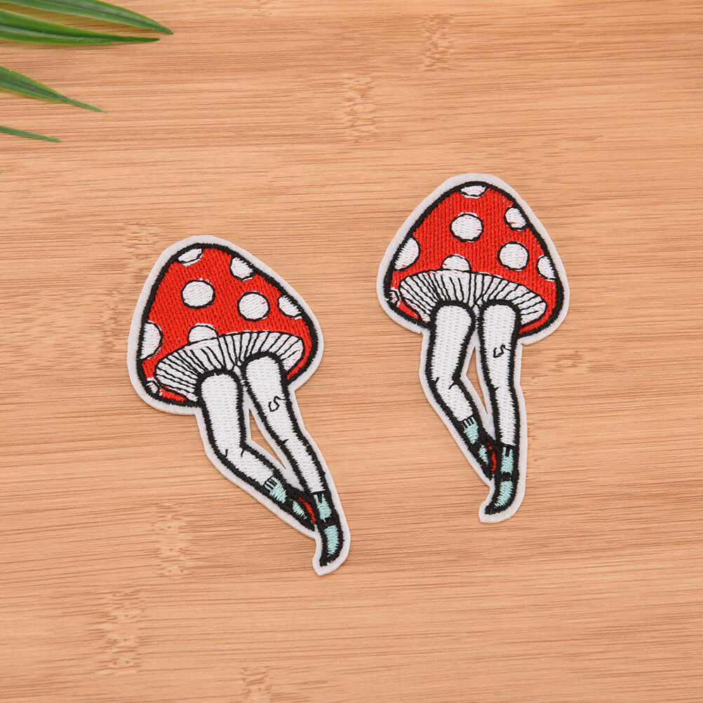 2pcs cartoon leg mushroom patch human leg boho hippie iron on applique bad.l8