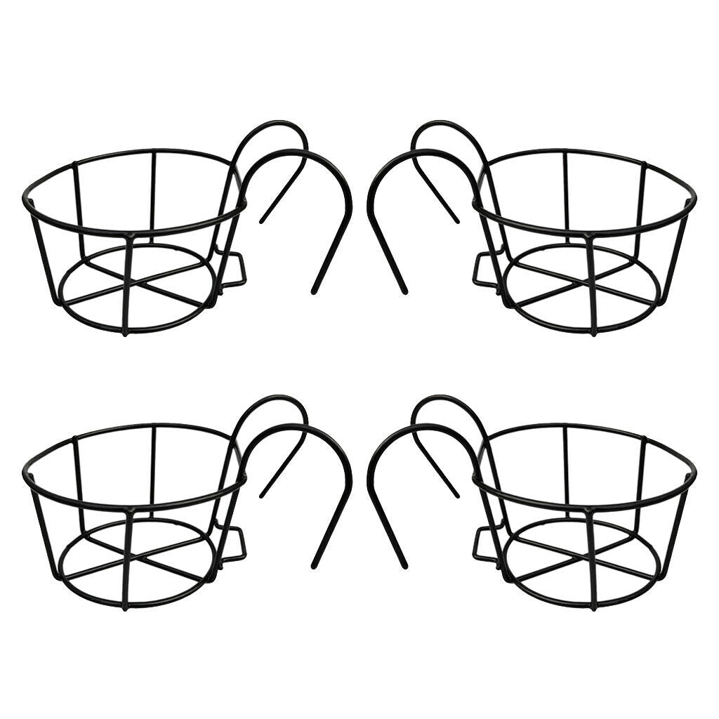 4pcs Black Hanging Rail Flowerpot Holder Planter Pot Container Fence Planters