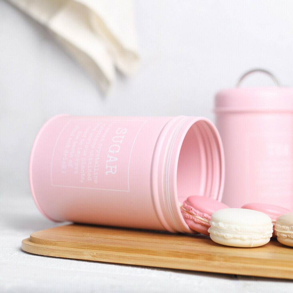 3lots Iron Canisters Sealed Boxes Kitchen Candy Storage Container Pink