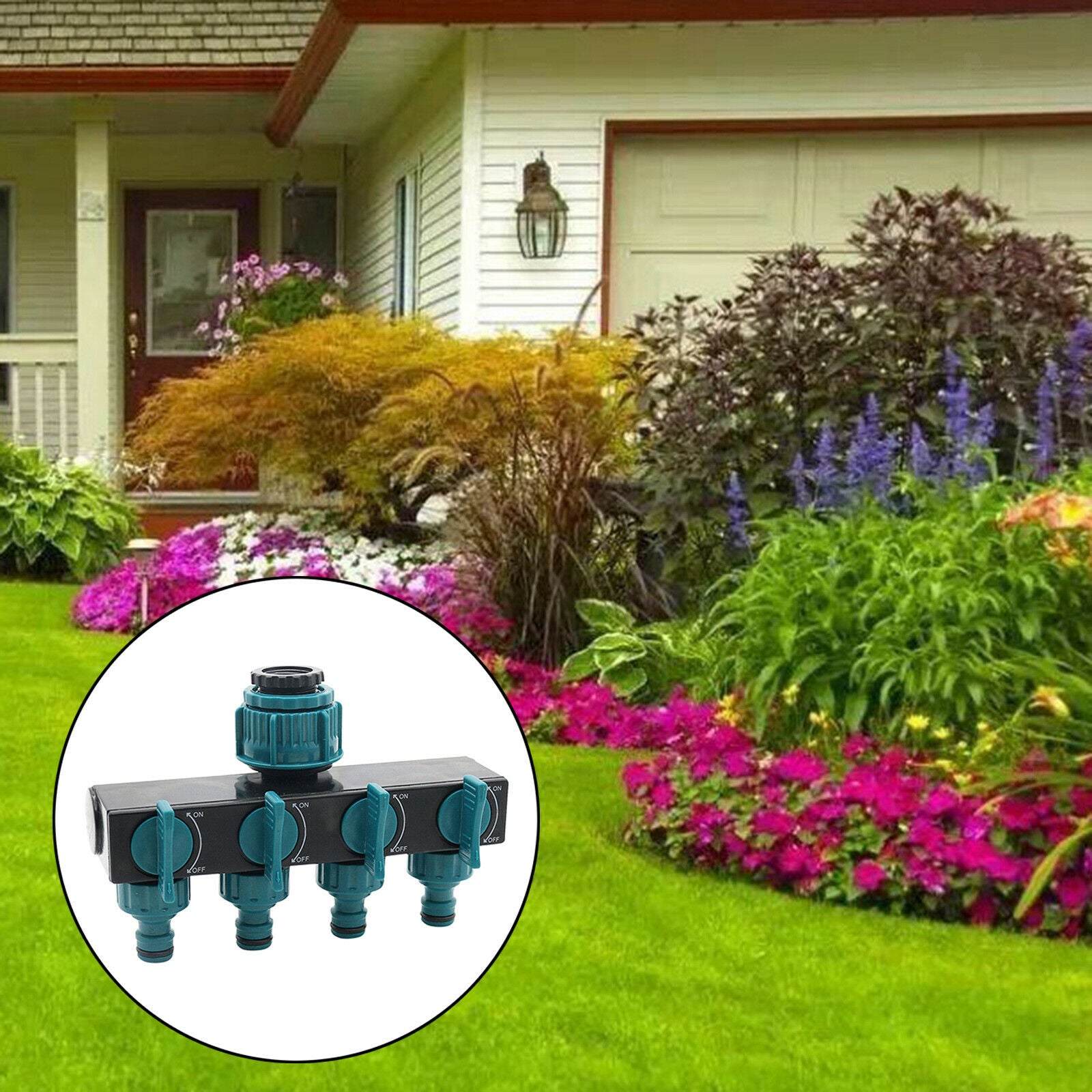 3/4" 4 Way Hose Splitter for Garden Lawn Pipe Connector Irrigation Watering