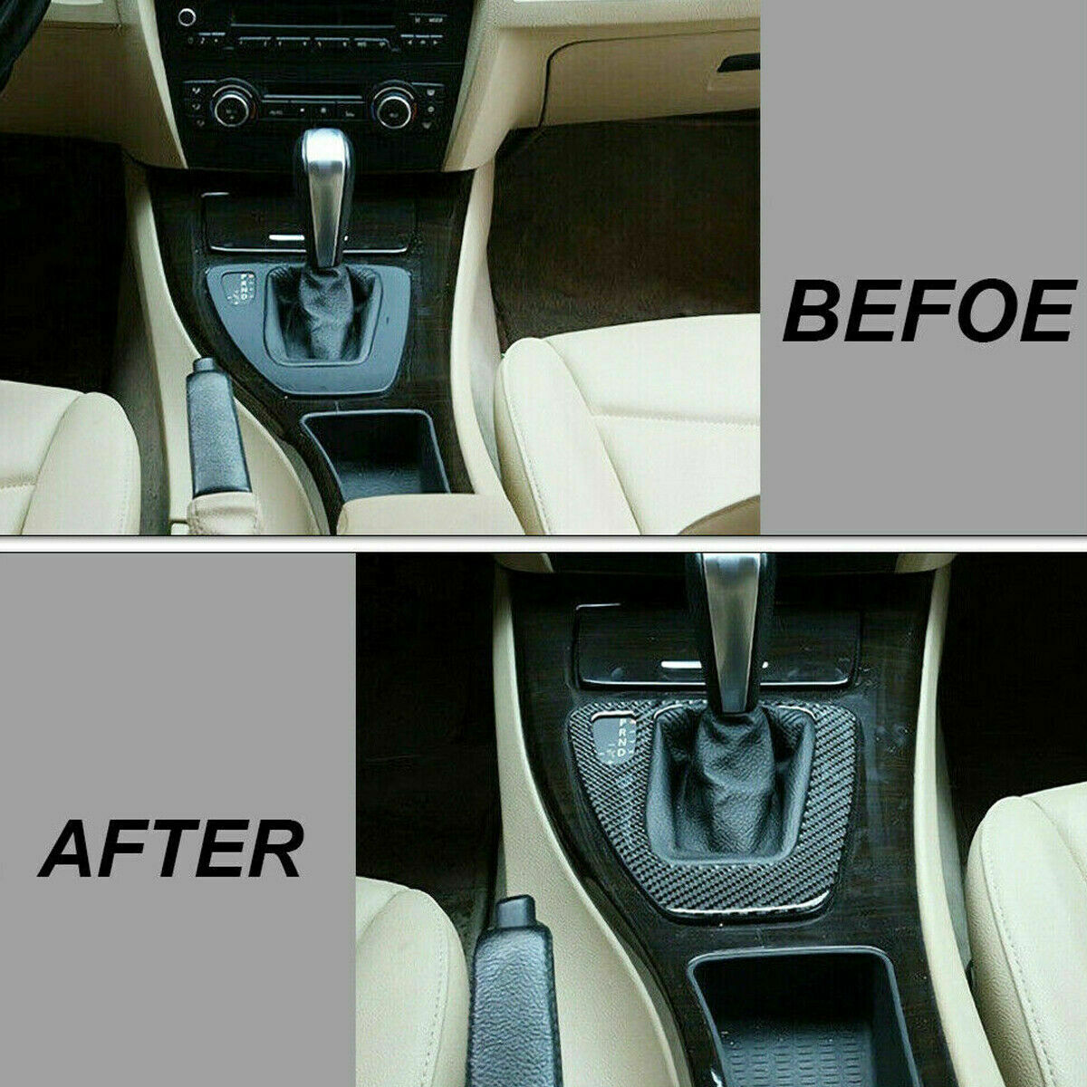 Carbon Fiber Gear Shift Box Panel Cover Trim/ For BMW 3 Series E90 E92 2005-2012