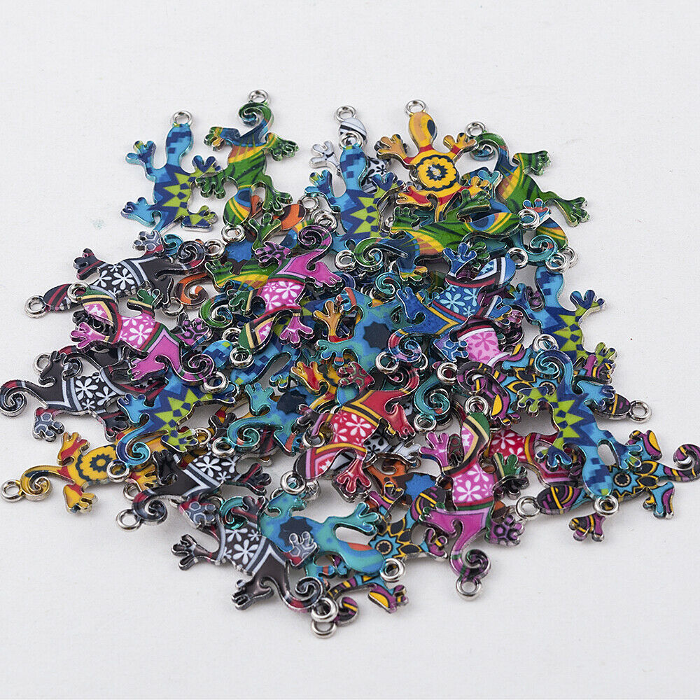 10X Mixed Colorful Gecko Connectors Charm DIY Necklace Charm Jewelry Making