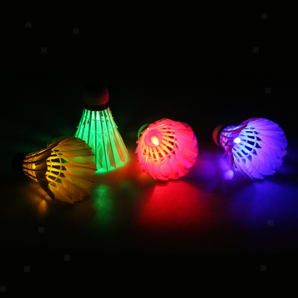 4 Pieces LED Light Badminton Dark Night Glow Feather Games  Shuttlecock