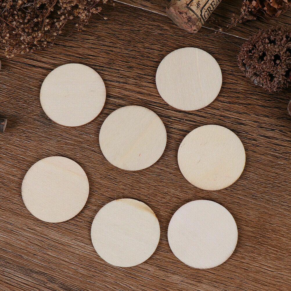 100pcs DIY Natural Blank Wood Pieces Slice Round Unfinished Crafts Wooden Di TL