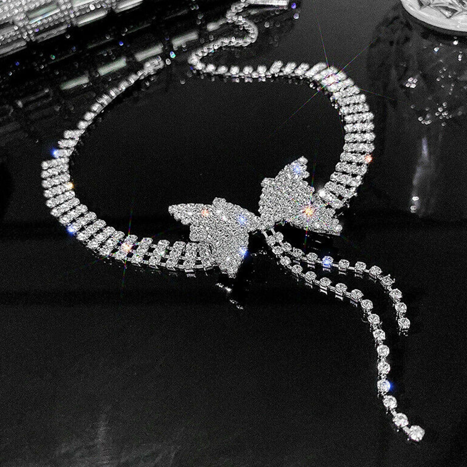 Rhinestone Butterfly Pendant Necklace Choker Earring Women Girls Jewelry Gift