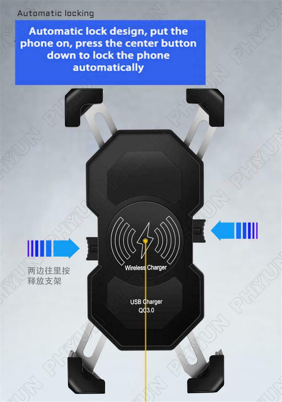 2in1 Motorcycle Phone Holder 15W Qi Wireless Charger QC3.0 Fast Charging Bracket