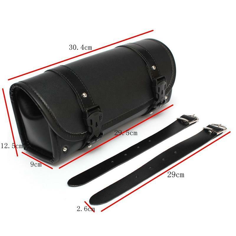 Motorcycle Tool Bag PU Leather Luggage Handle Bar Round Storage Pouch