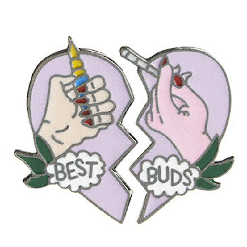 2Pcs/Set BEST BUDS Enamel Brooch Pins Friends Gift Badge Heart Pin JewelryM Qx