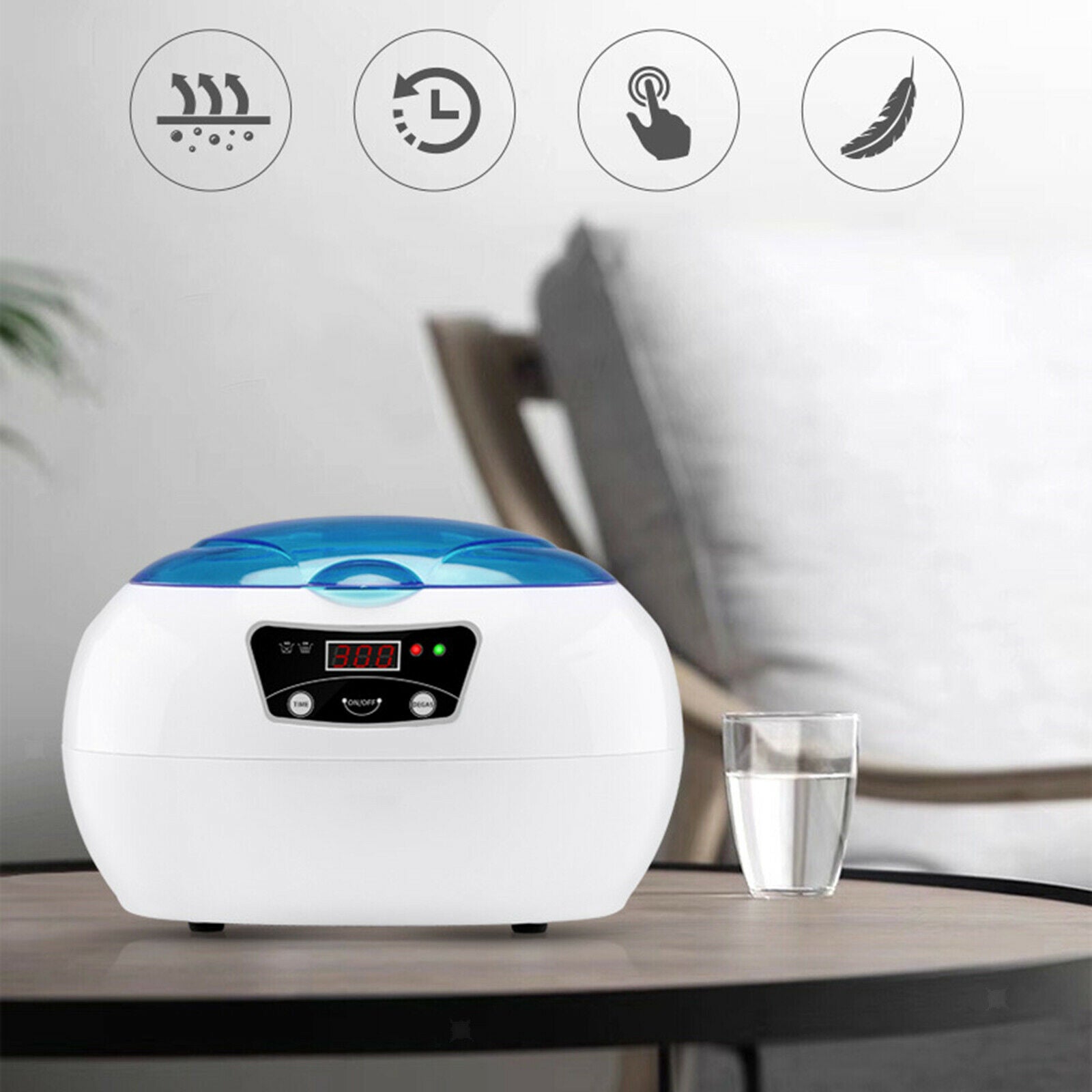 Household Ultrasonic Cleaner 600mL for Jewelry Glasses Ring White UK Plug