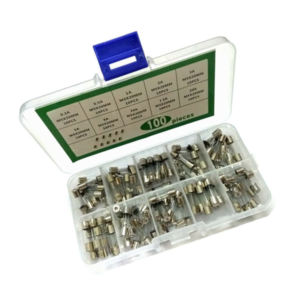 100 Pieces 5 x 20mm Fast Blow Glass Tube Fuses 0.2A~20A 250V