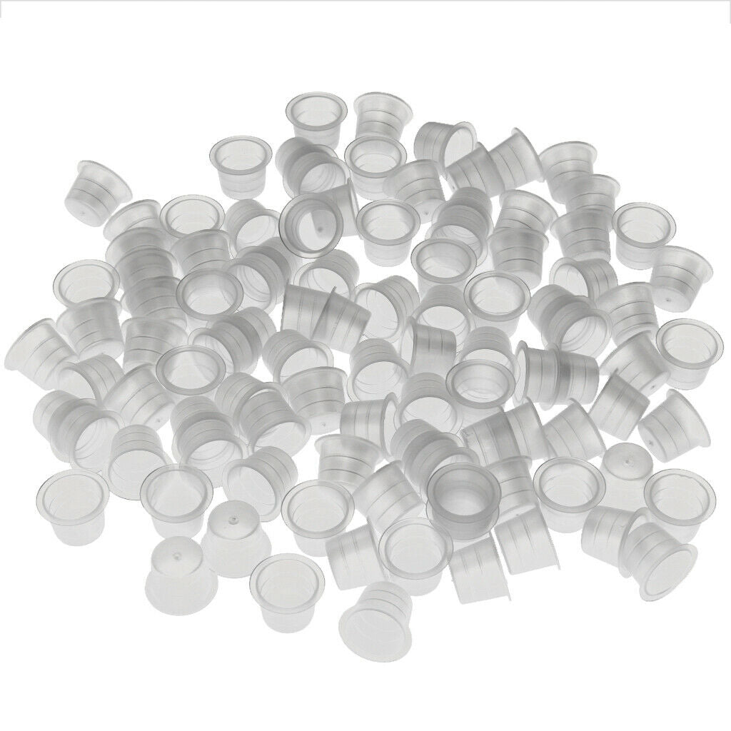 100Pcs Plastic Disposable Tattoo Ink Pigment Holder Cups Caps Supplies Clear