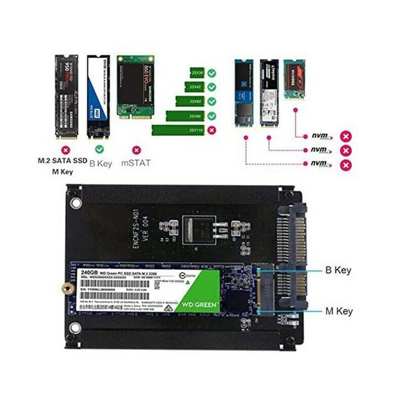 2Pcs Metal Case B+M Key M.2 NGFF SSD to 2.5 SATA 6Gb/S Adapter Card with EncloX5