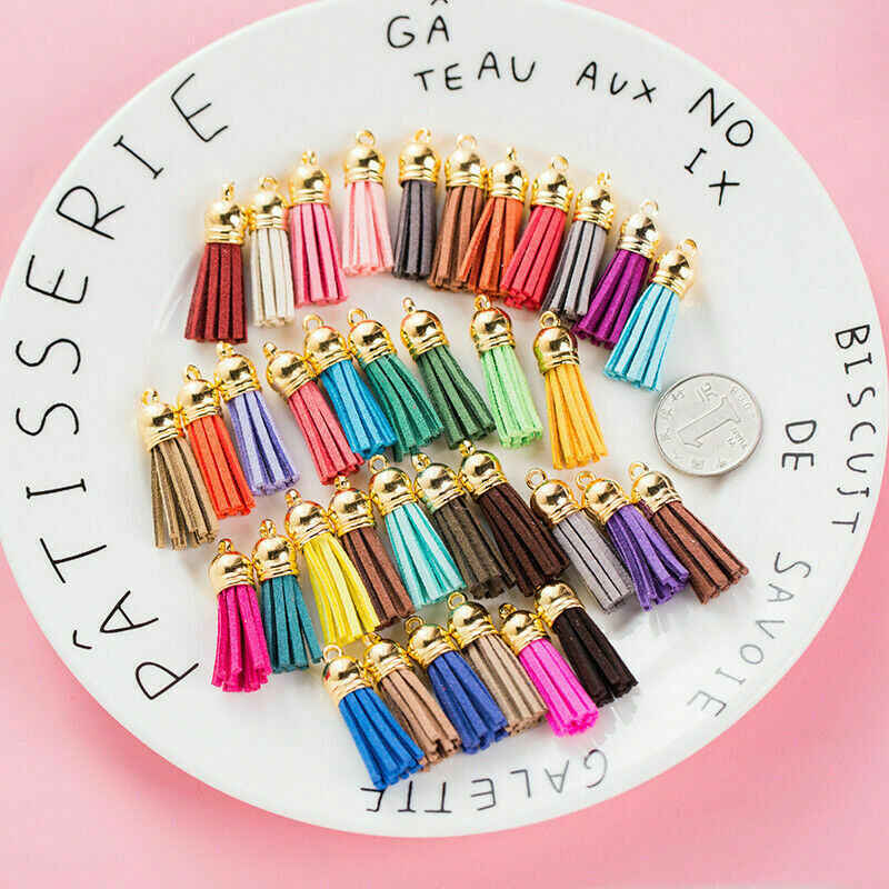 30pcs Suede Tassel Leather Pendants for Keychain Bag Cellphone Decor Making DIY