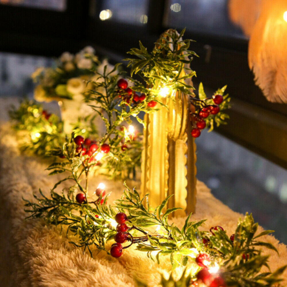 LED Christmas Red Fruit Pine Needle Light String for Indoor Outdoor Party Decor