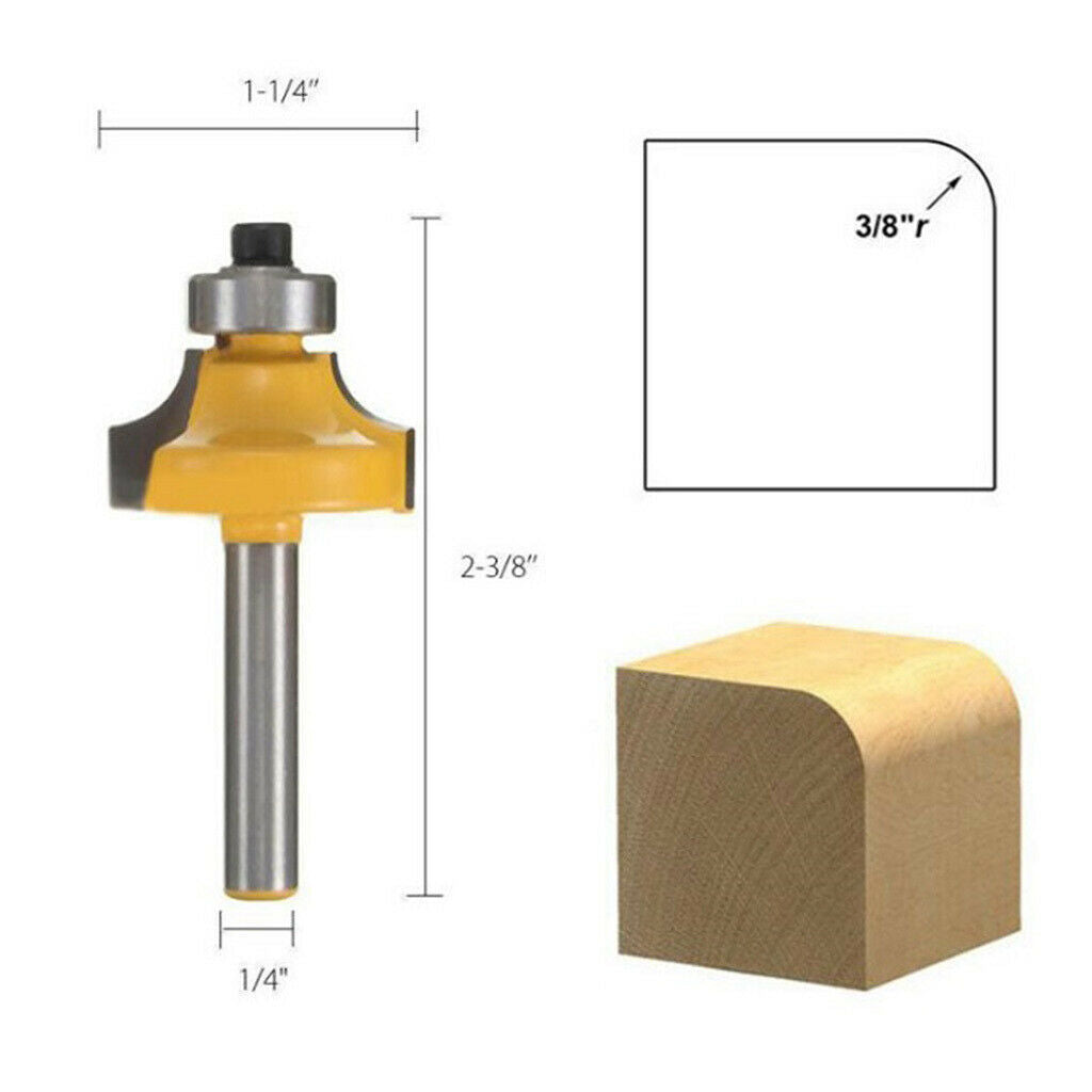 4Pcs 1/4" Shank Roundover Edging Router Bit Set Woodworking Milling Cutter
