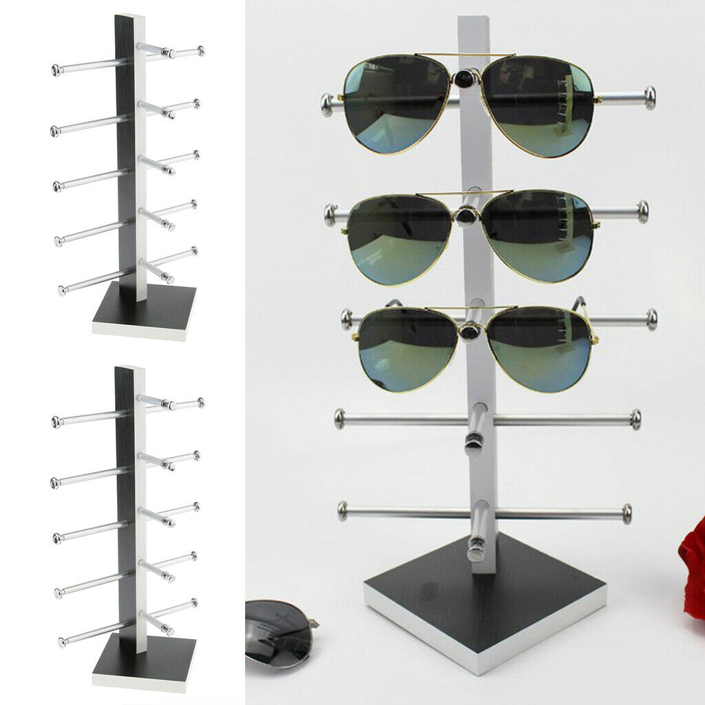 2X 5Layers Wood Sunglasses Display Stand Eyeglasses Shelves Black Wood Color