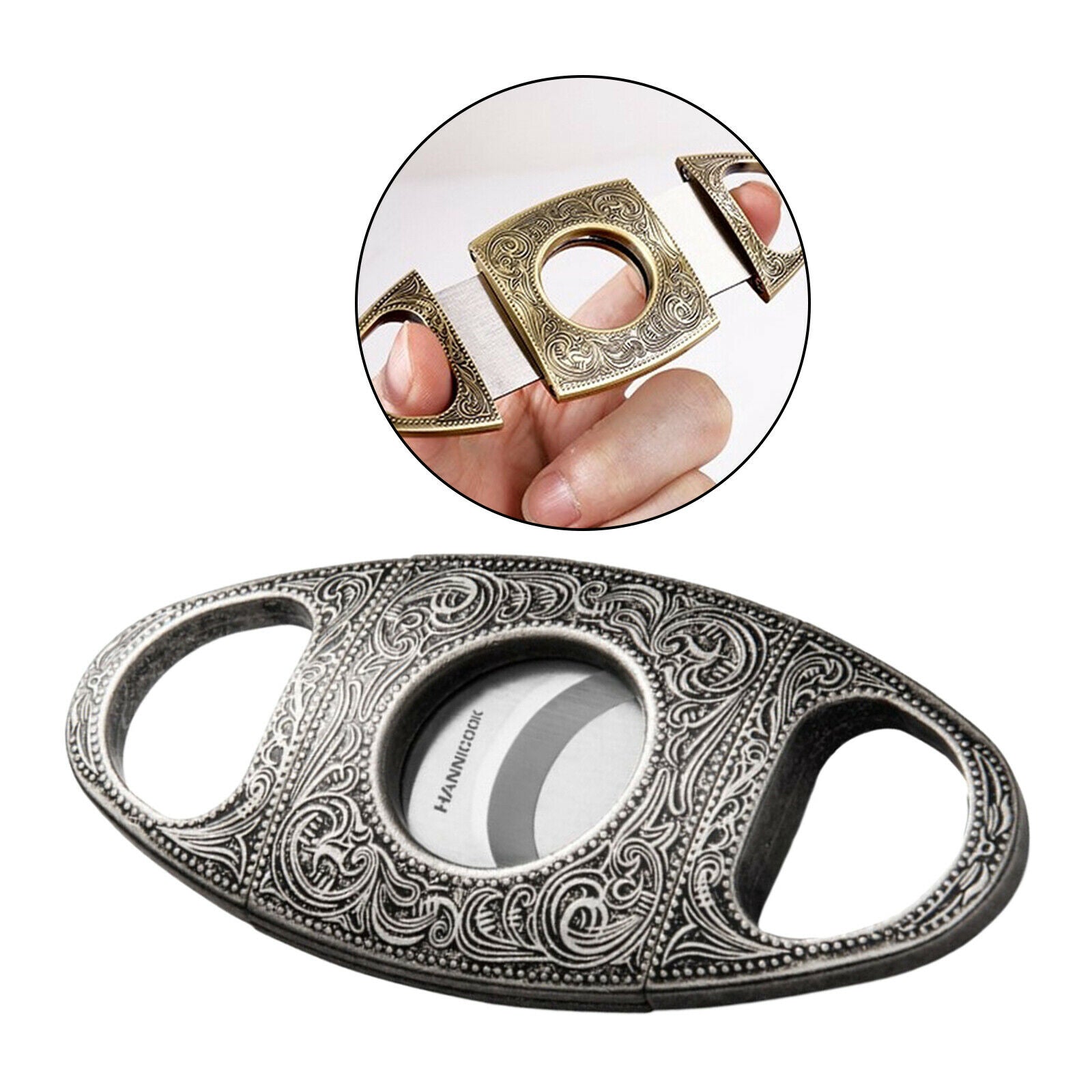 Bronze Engraved Cigar Cutters Double Edge Most Cigar Scissor Slicer for Man