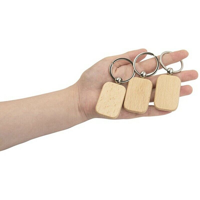 25Pieces Blank Wooden Key Chain Diy Wood Keychain s Key Tags Jewelry FindingT4F8