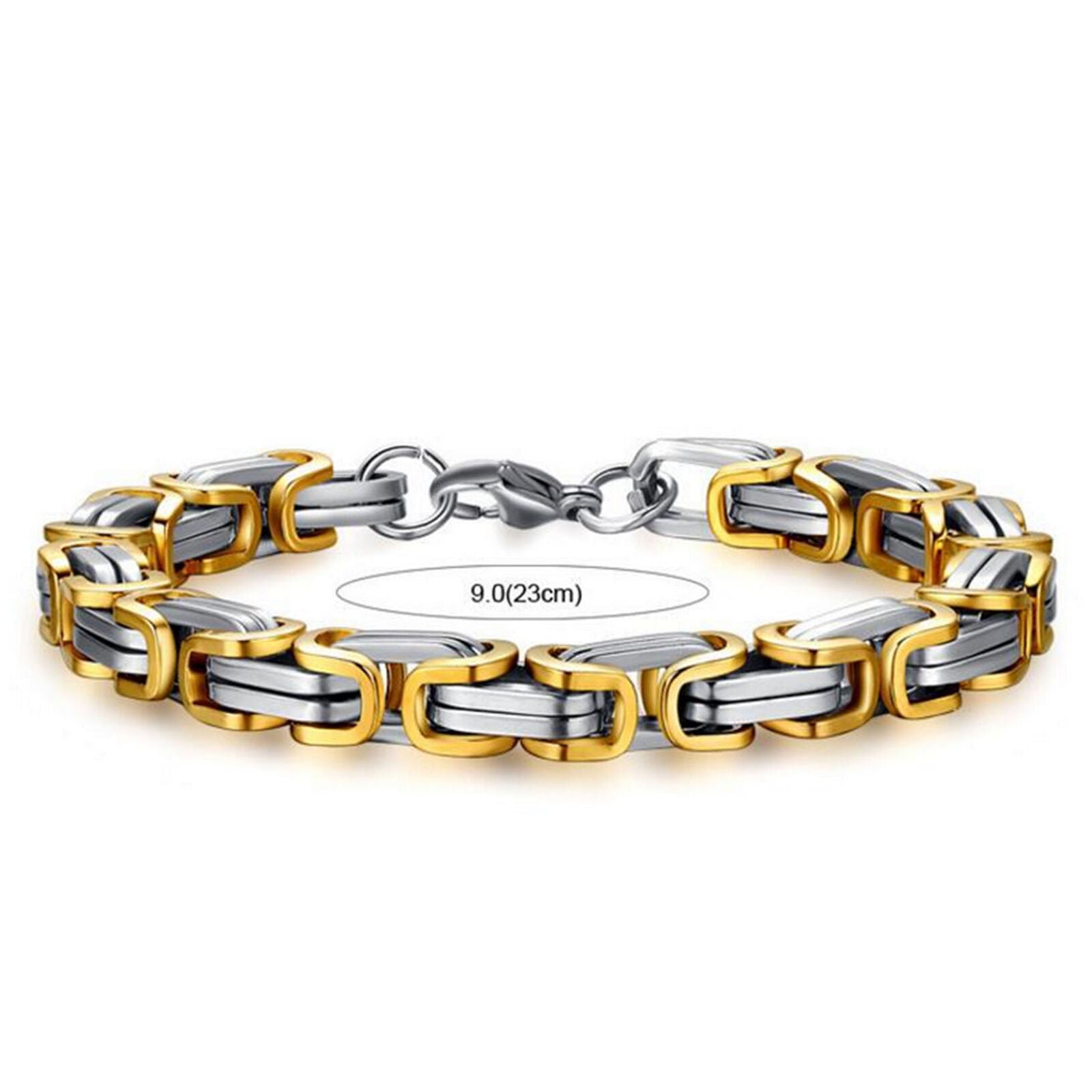 8MM Men's Square Mechanic Stainless Steel Byzantine Link Chain Bracelet 8.66"