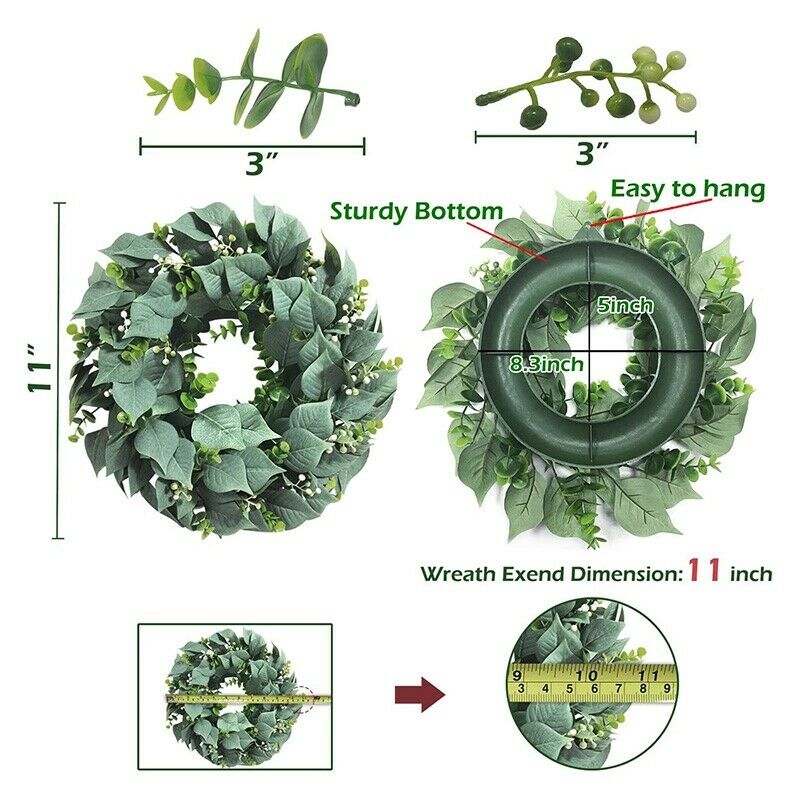 2 Pack Artificial Eucalyptus Wreath for Front Door Decor, 11inch Greenery LeX3L3