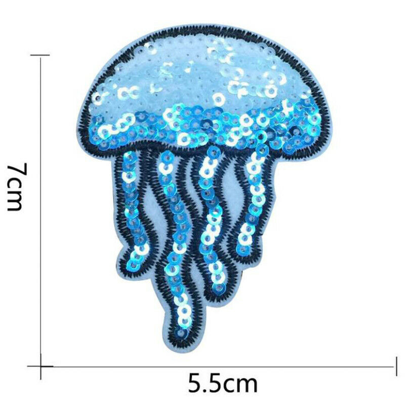 2Xsequin jellyfish embroidered ironon sew patch badge motif bag dress appl.l8