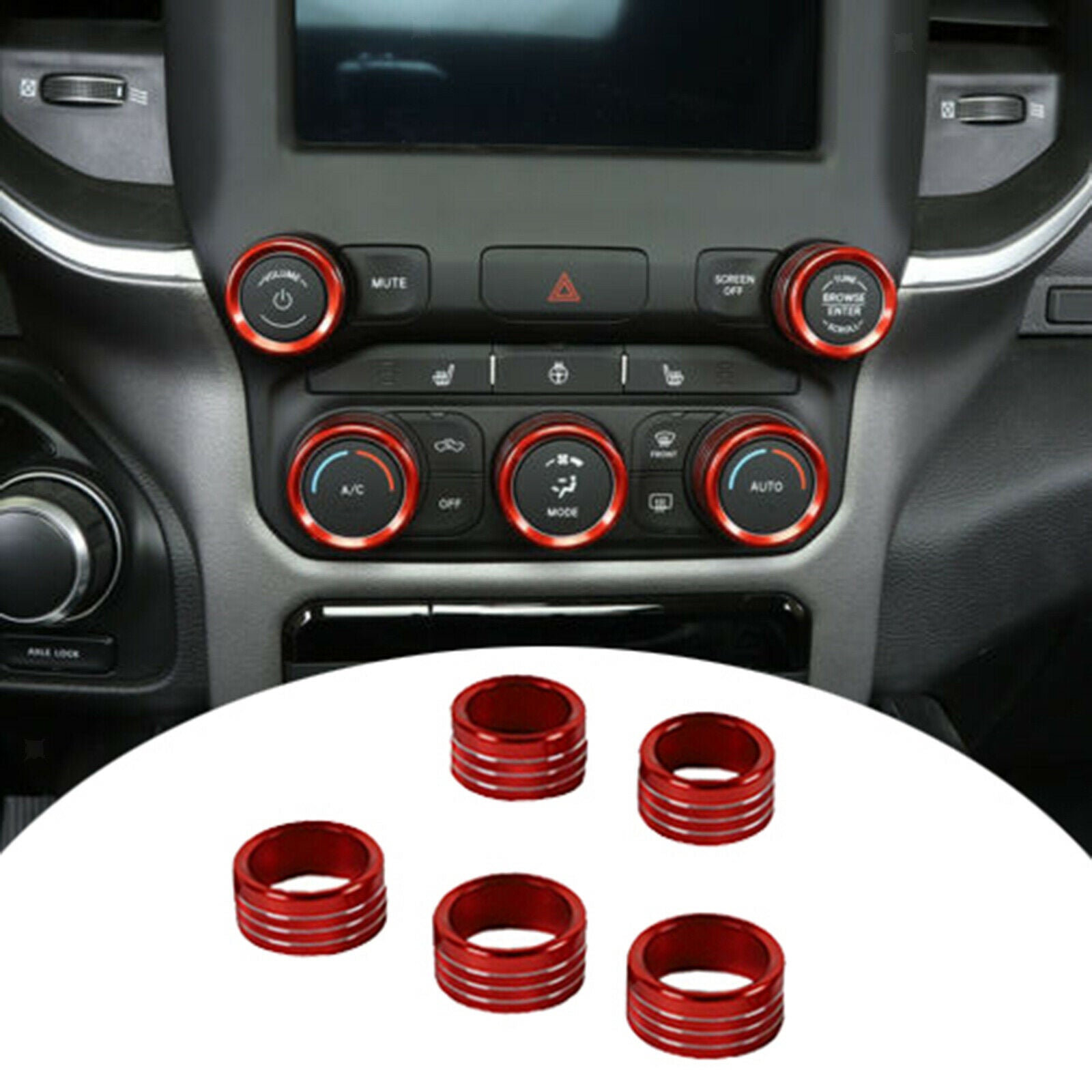 5x Center Console AC Radio Switch Knob Cover Trims For Dodge RAM 1500 2018+