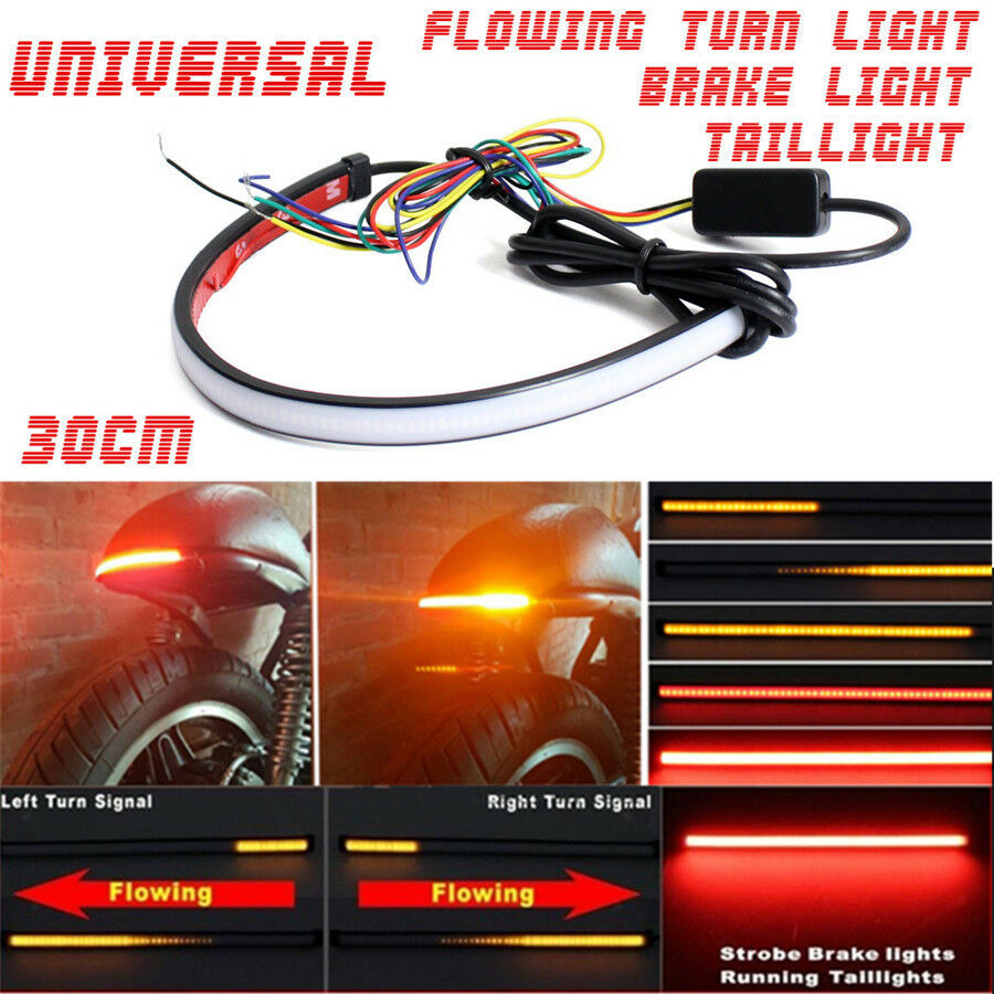 Motorcycle Sequential Switchback Flowing LED Tail Brake Turn Signal Strip Lights