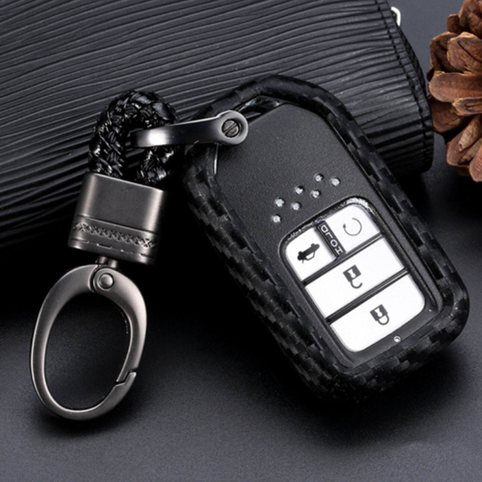 Carbon Silicone Car Key Fob Case Cover Holder Keychain Fit Accord CRV HRV Civic
