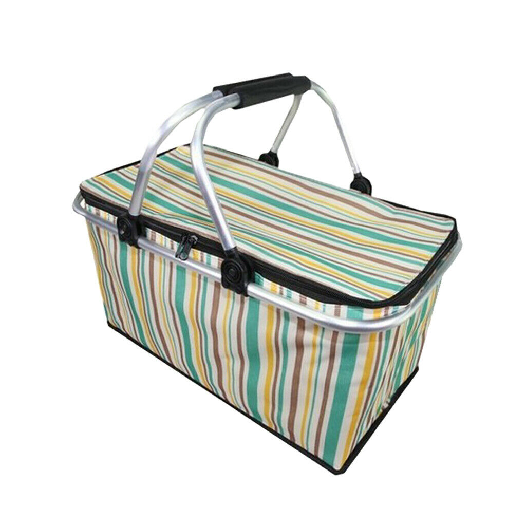 Large Insulated Lunch Box Thermal Cooler Picnic Storage Bag Yellow Stripes