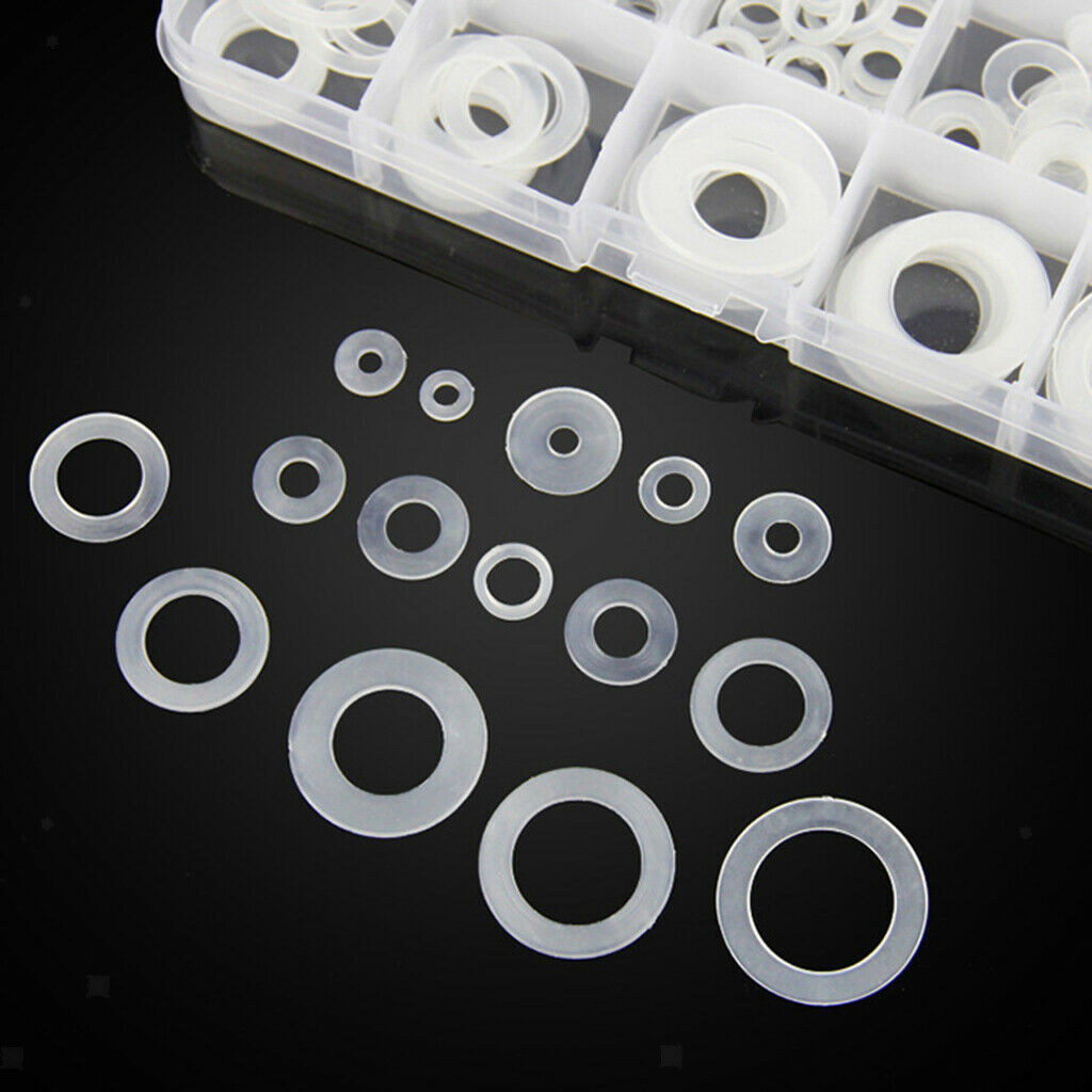 250Pcs White Nylon Washer Flat Washer Gasket Ring Seals Kit w/ Storage Box