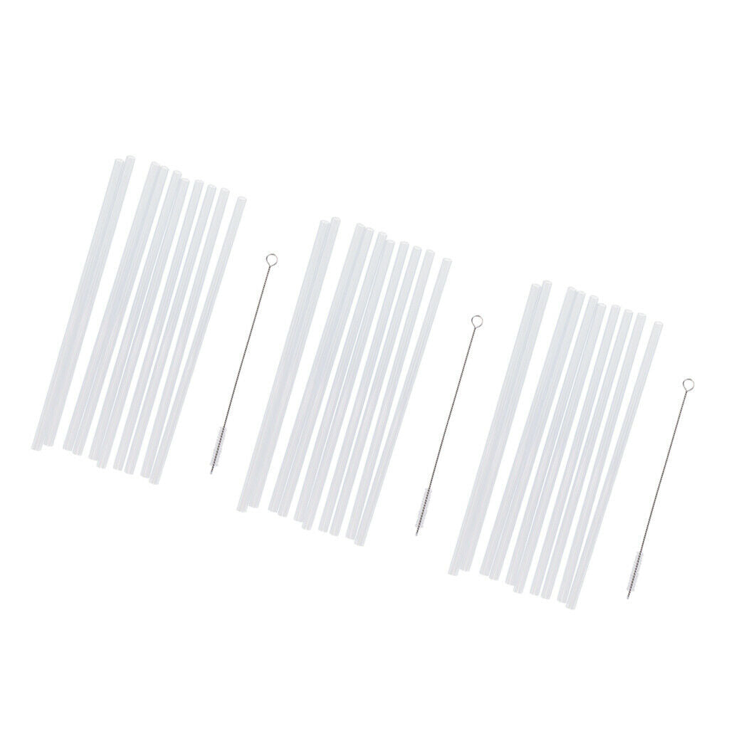 30 in 1 Reusable Clear Hard Plastic Straw+3x Cleaning Brush Kid Party Supply