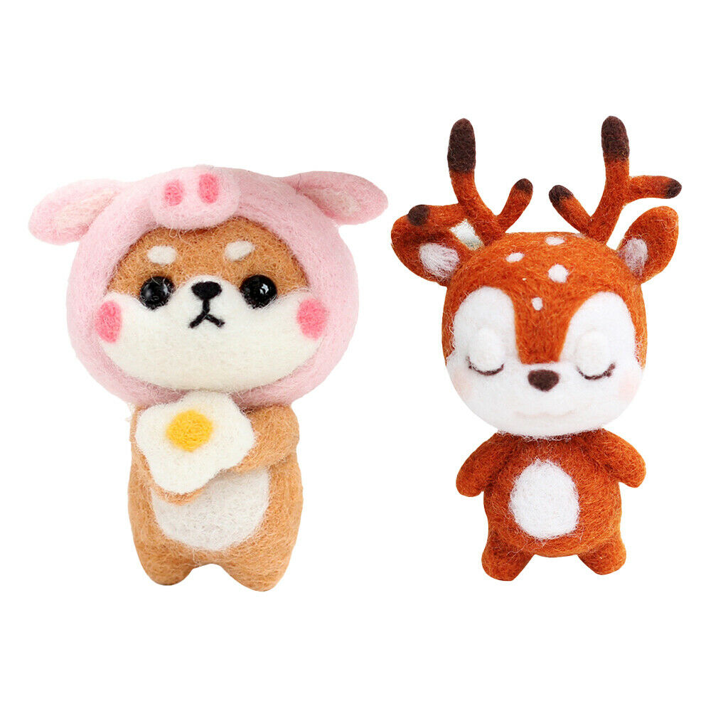 2 Sets Of Wool Felting Animals Kit DIY Handmade Non Finished Handcraft