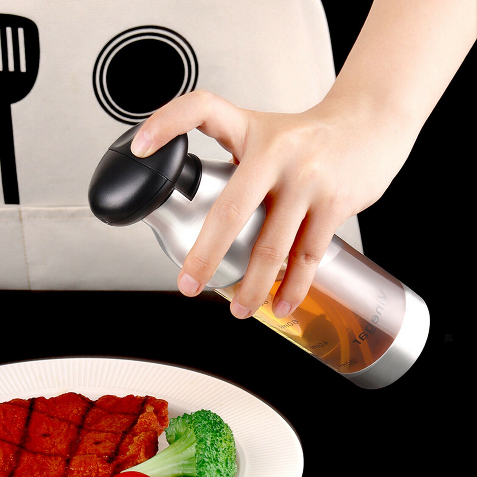 Oil Sprayer for Cooking Olive Oil Dispenser Press Spray Double Nozzles