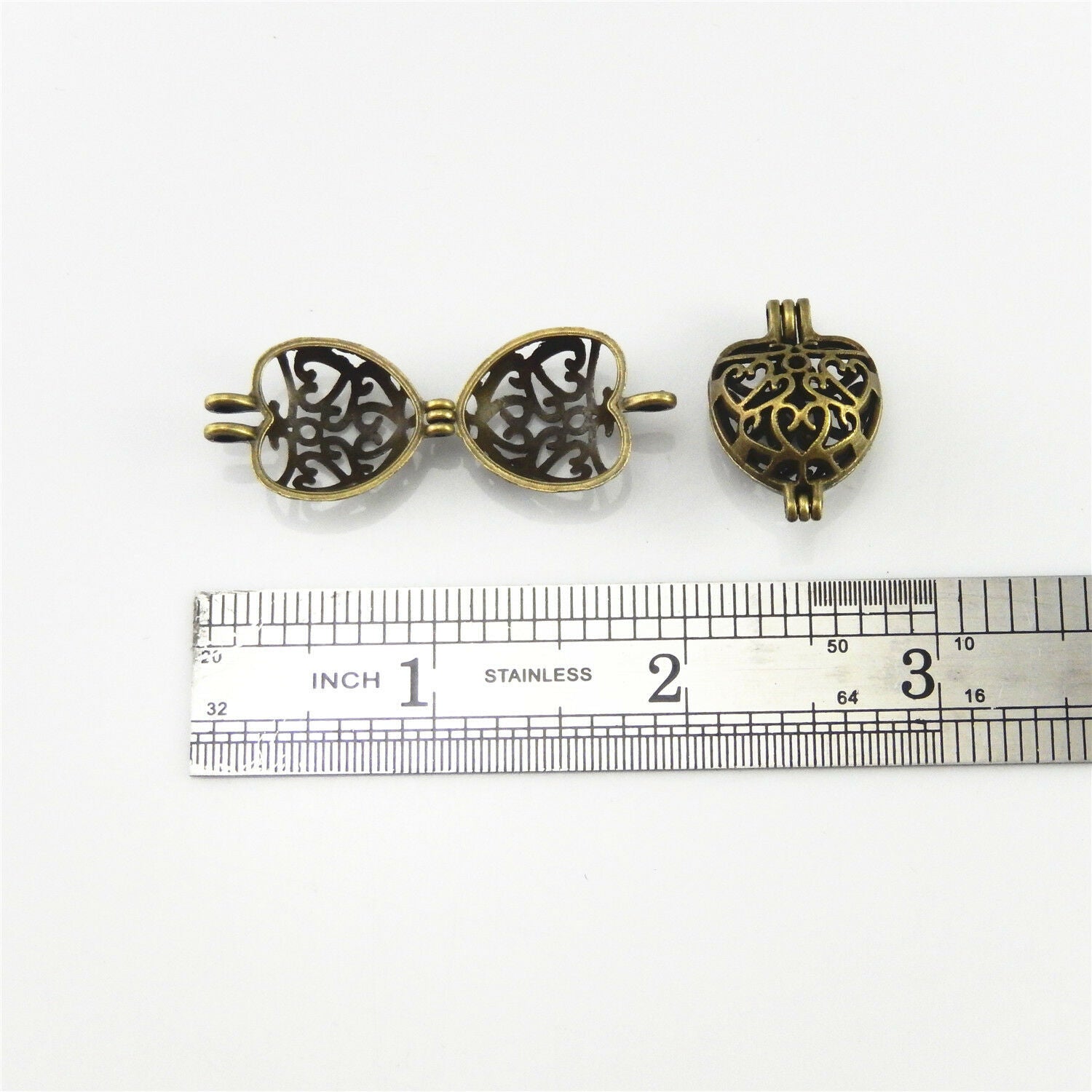 4 pcs Hollowed Bronze Alloy Mini Heart Shaped Locket Handmade Pendants Findings