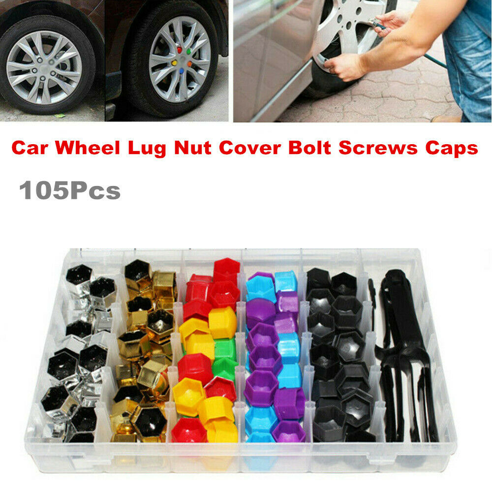 105Pcs Plastic Car Wheel Nut Bolt Cover Caps Lug Dustproff Bolt Rims Tire 17mm