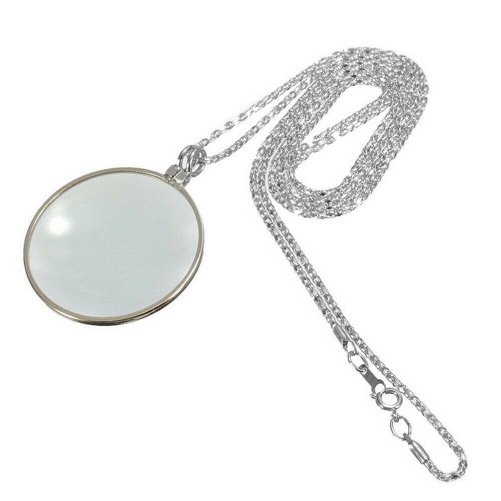 5X Magnifier Round Reading Magnifying Glass Lens Pendant Long Chain Necklace USA