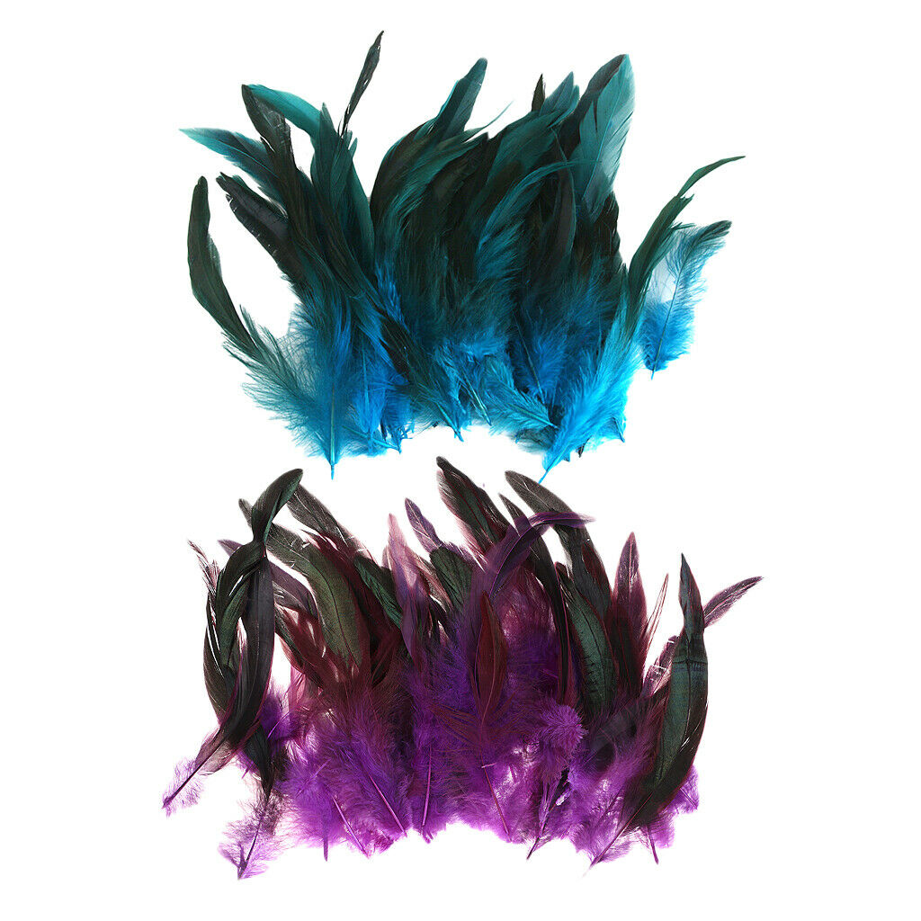 100x Purple Blue Dyed Rooster Feathers Embellishment for DIY Crafts 12-18cm