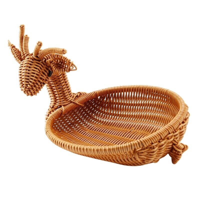 Rattan Woven Fruit Basket, Imitation Deer Bread Basket Fruit Bowls Tray VegetaX4