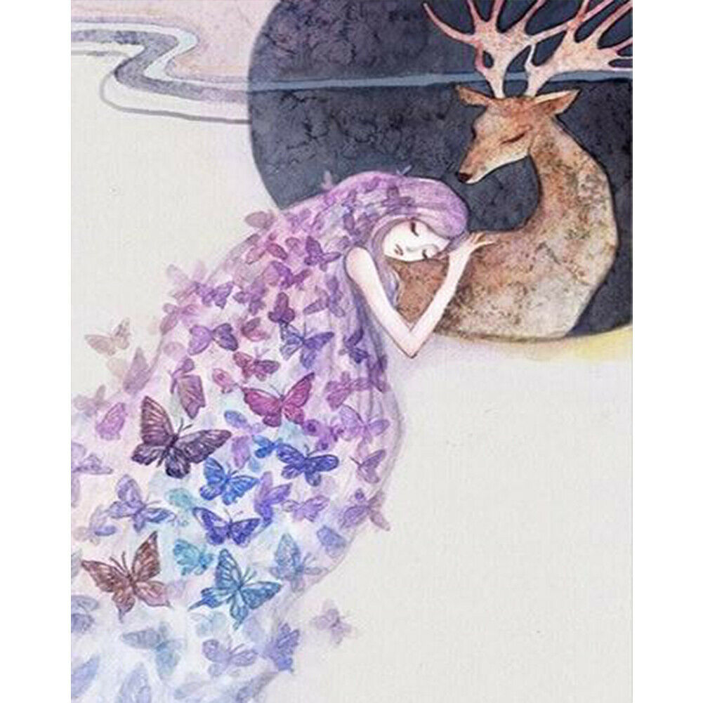 Frameless Painting By Number DIY Butterfly Elk Hand Painted Digital Picture @
