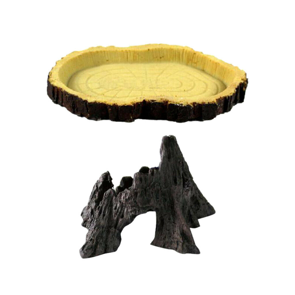 Reptile Vivarium Terrarium Mountain Ornament Reptile Feed Food Water Bowl