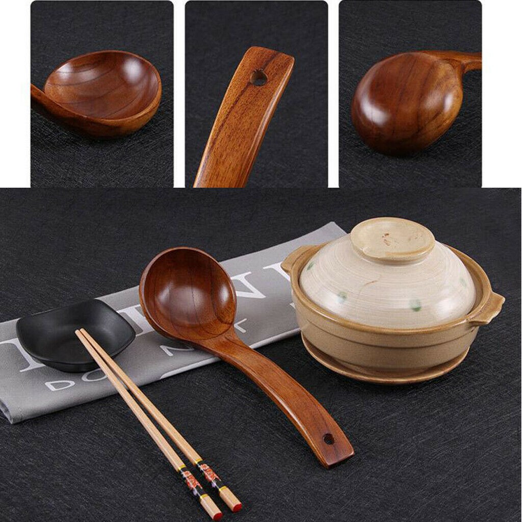 2X Natural Wooden Bamboo Ladle Scoop For Soups, Sauces, Casseroles, Porridge S