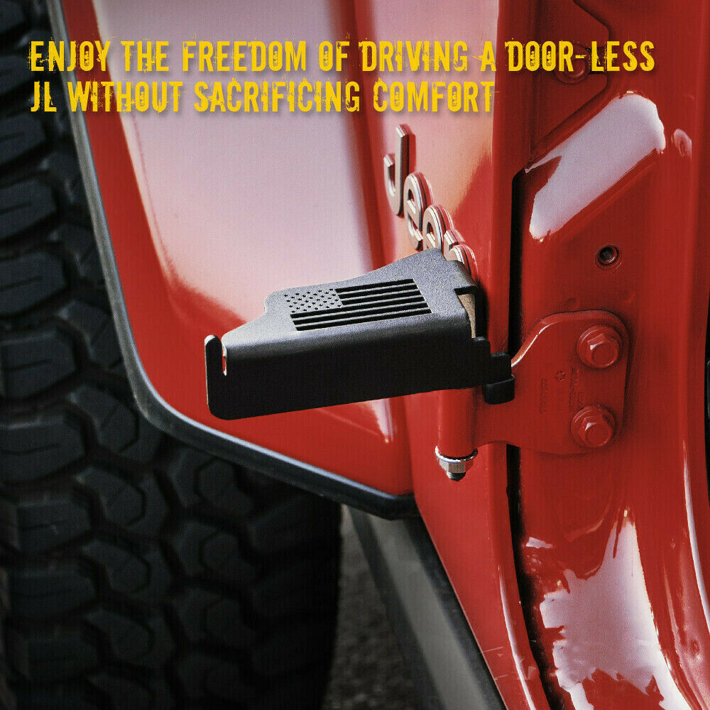 Flag Style Front Black Steel Foot Pegs Pedal for 2018-2021 Jeep Wrangler JL JLU