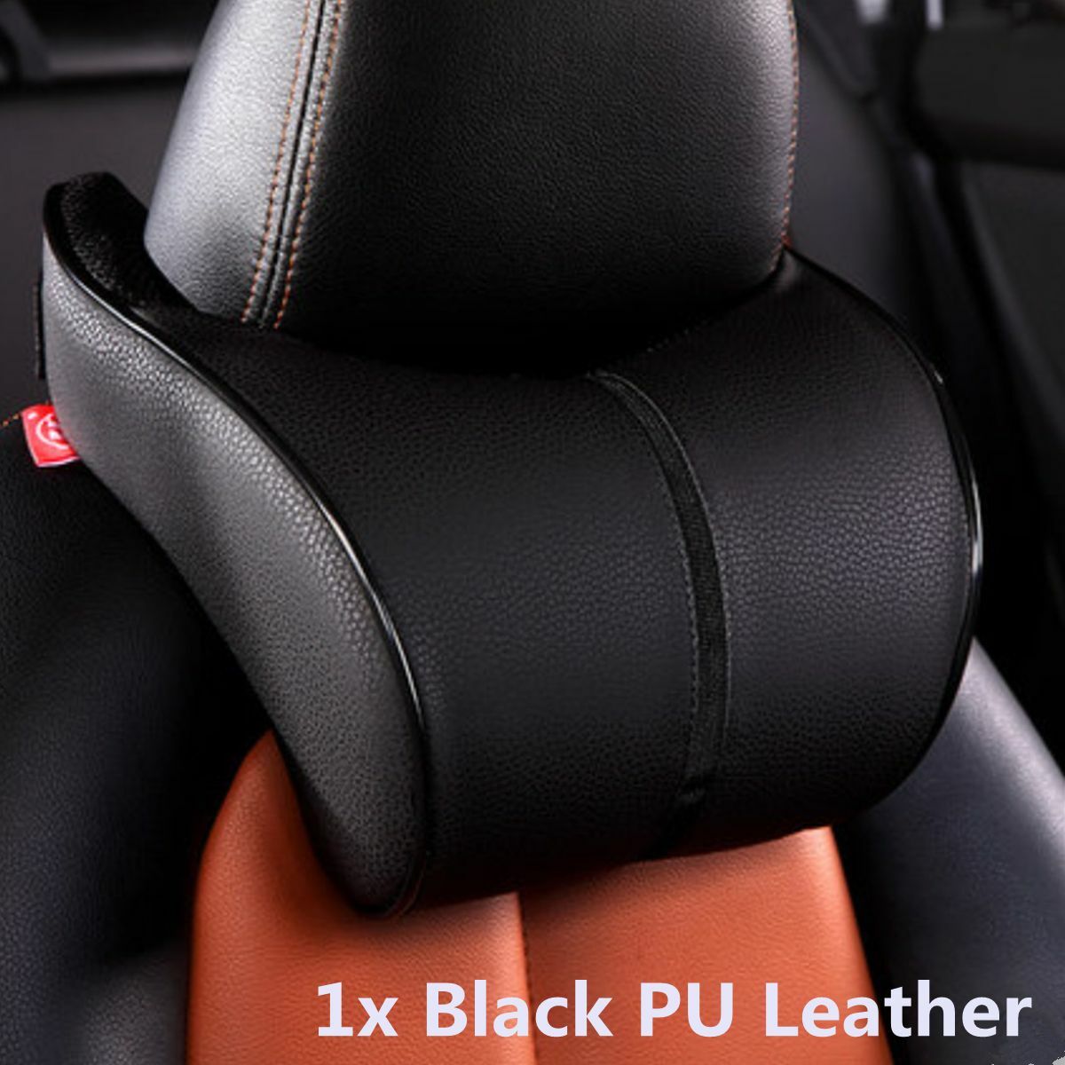 Ergonomic Headrest Memory Cotton Black PU Leather Car Neck Rest Cushion Pillow